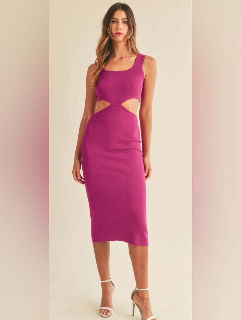 Mabel Rocio Knit Magenta Cutout Sweater Midi Dress Sz Large EUC